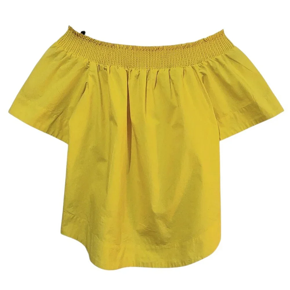 J. Crew Cotton Off-the-Shoulder Top Blouse Vivid Lemon Yellow Vacation/Preppy 4